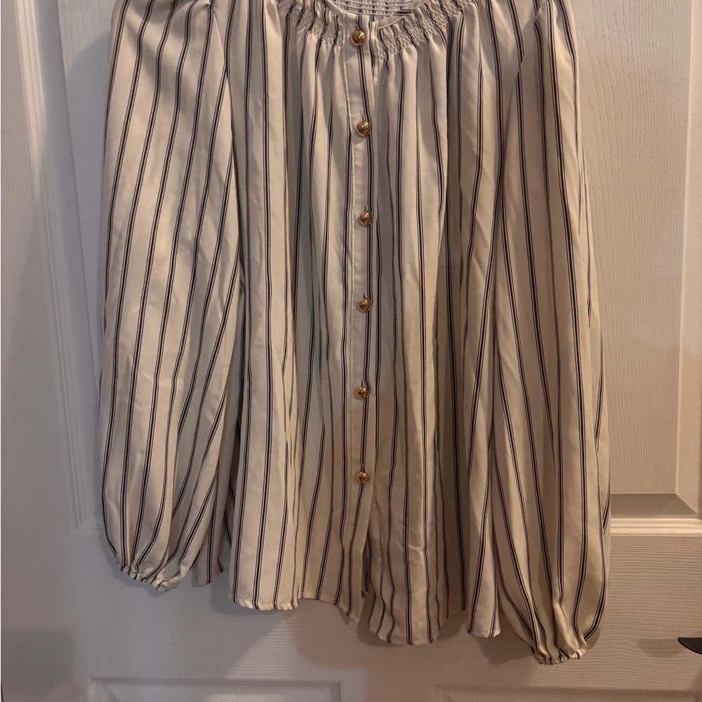 SHEIN Cream and Black Striped Blouse